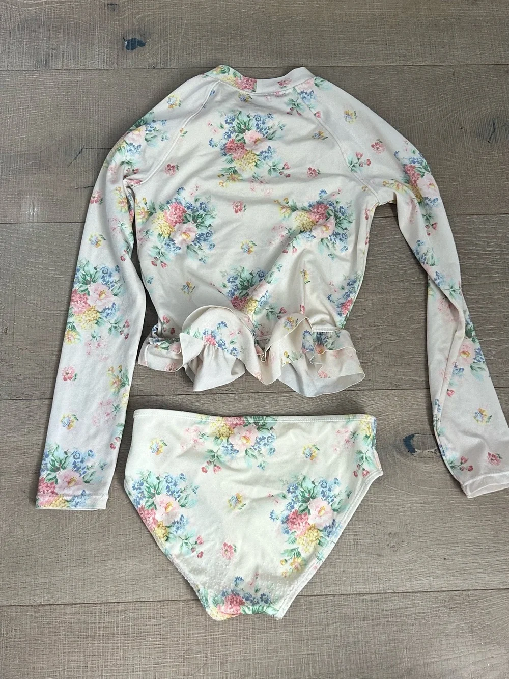 Janie and Jack Cream Floral Long-Sleeve Rash Guard Swim Set